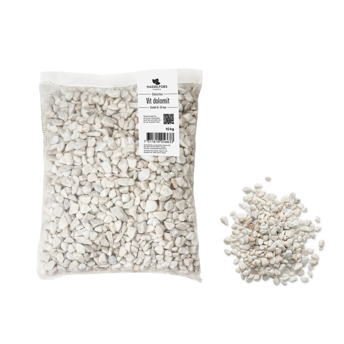 Dekorsten Vit Dolomit 10-20mm, 500kg, 50st, Halvpall